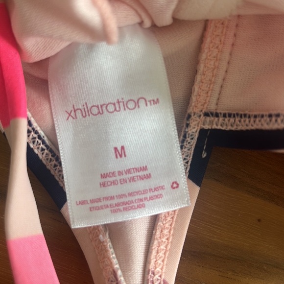 XHILARATION CROSS OPEN BACK ONE PIECE SWIMSUIT PINK STRIPE - Picture 3 of 9